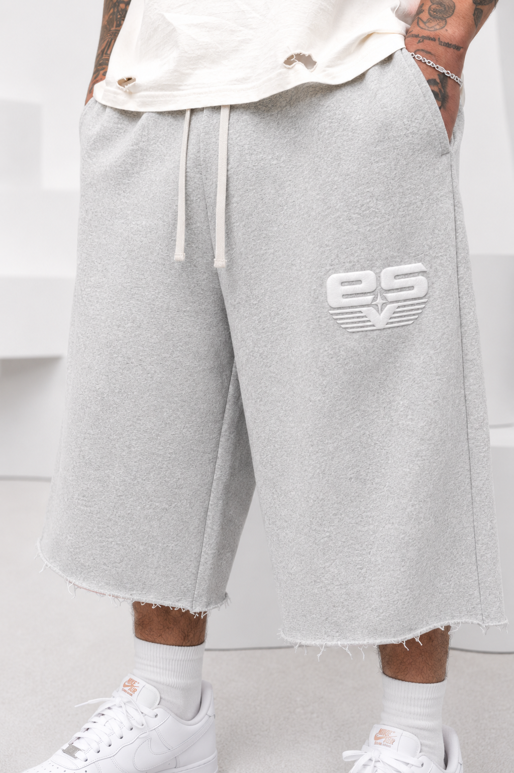 Light Grey 3/4 Sweatshorts